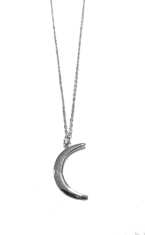 Silver Crescent Moon Necklace Groove Stone