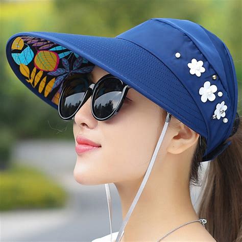 1pcs Women Summer Sun Hats Pearl Packable Sun Visor Hat With Big Heads