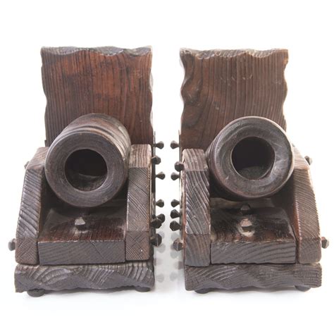 Vintage Wooden Cannon Bookends Ebth