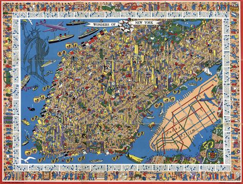 Perspective Illustrated Map Of Manhattan Nyc New York Usa United
