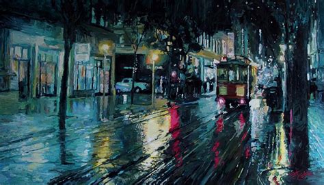Original Art For Sale At Rainy Night On Powell Street By