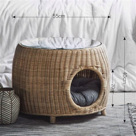 Coffee Table Wood House Rattan Cat Bed Dog And Cat House Etsy