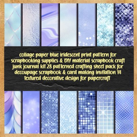 Buy Collage Paper Blue Iridescent Print Pattern For Scrapbooking