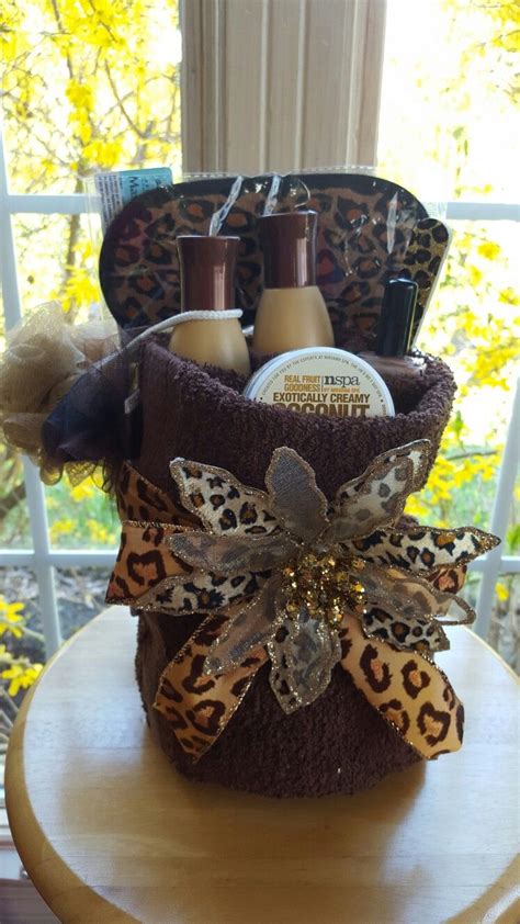 Unusual gifts for mothers day. Cheetah Print Towel Spa Gift Basket Made By Norma's Unique ...