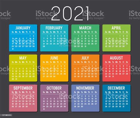 Year 2021 Calendar Vector Template Stock Illustration Download Image