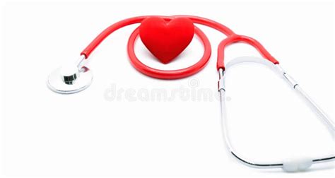 Red Stethoscope And Heart Isolated On White Background With Copy Space