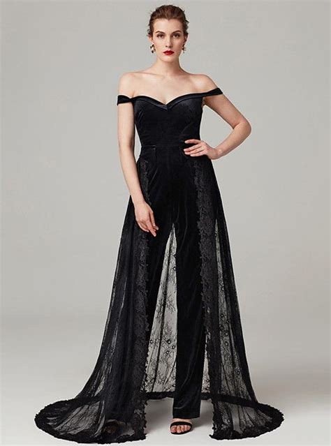 jumpsuits off shoulder sweep brush train lace jersey chic and modern prom formal evening