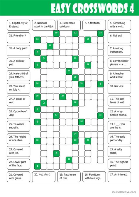 Easy Crosswords 4 English Esl Worksheets Pdf And Doc