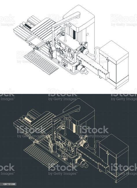 Milling Cnc Machine Isometric Blueprints Stock Illustration Download