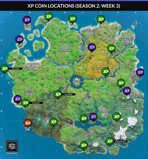 All gold xp coins location (week 8) in fortnite chapter 2 season 3. Fortnite Season 2 XP Coin Locations - Map & Information ...