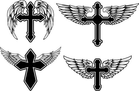 115 angel wing tattoos to take you to heaven and back. Tattoos Cross With Angel Wings Silhouette Illustrations ...