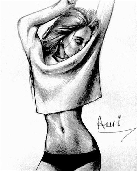 A Pencil Drawing Of A Woman With Her Arms Behind Her Head And The Words