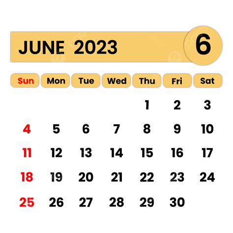 June 2023 Calendar Yellow Color June 2023 Calendar June Calendar Png