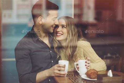 Couple In Love Drinking Coffee In Coffee Shop Pre Wedding Photoshoot Outdoor Couple