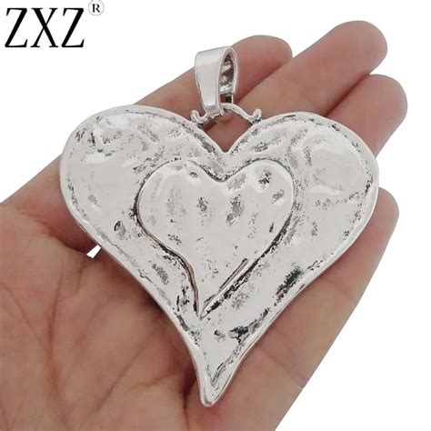 Zxz Pcs Large Antique Silver Tone Hammered Heart Charms Pendants For