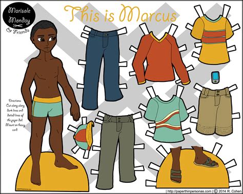 Printable Paper Doll Of A Young Black Man With Casual Contemporary