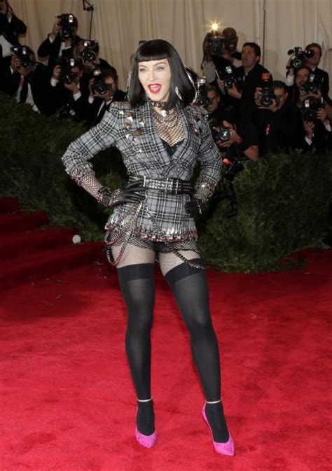 Madonna Goes Pant Less Rocks Black Wig At Met Gala 2013 Celebrities In Stockings Lady