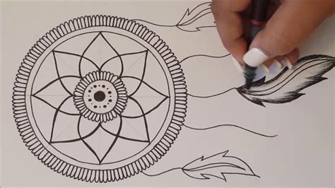 Bead/feather tattoo design by illustration of hand drawn romantic drawing of a heart shaped dream catcher, feathers and moon. HOW TO DRAW mandala DreamCatcher / Speed Draw - YouTube