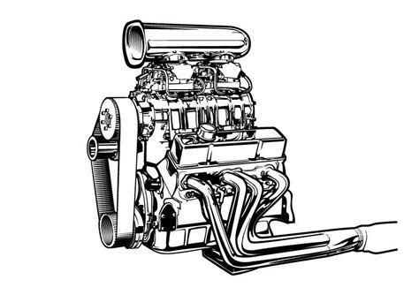 Line Art Bandw Vector Drawing Of A Supercharged Chevy Engine Freelancer
