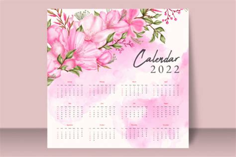 Watercolor Floral Calendar 2022 Graphic By Dheodonnya · Creative Fabrica