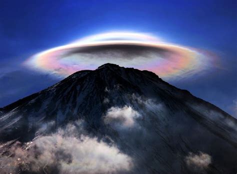 Rare Atmospheric Anomaly A Lenticular Cloud Above Mt Fuji Japan