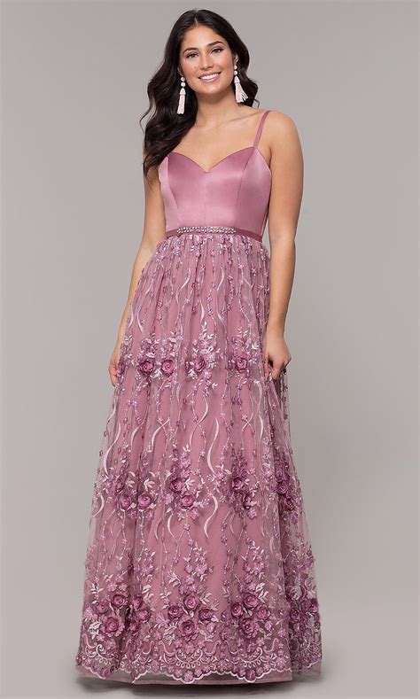 Long Mauve Sweetheart Embroidered Skirt Prom Dress Pink Evening Dress