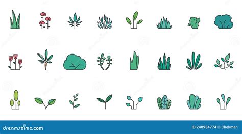 Plant Icons Set Of Various Plants Stock Vector Illustration Of