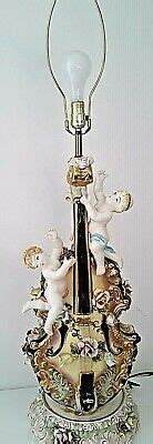CAPODIMONTE LARGE Antique Lamp Porcelain Cherub Angels Violin