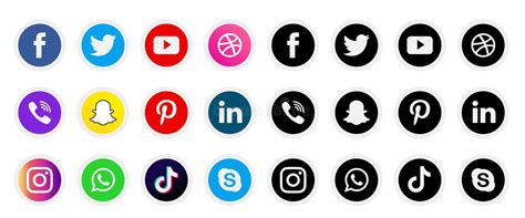 Kolorowe I Czarno Białe Ikony Mediów Społecznościowych Zestaw Ikon