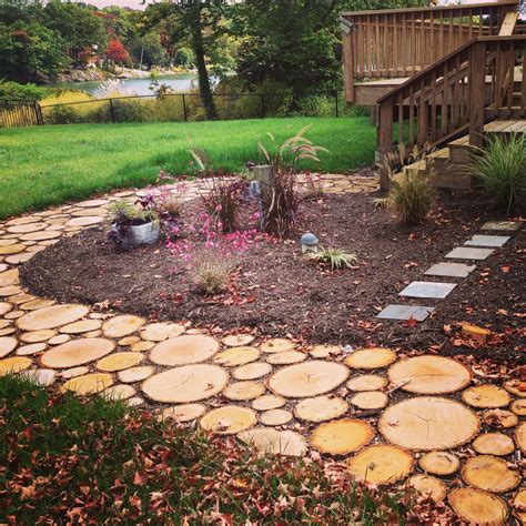 Love How The Sliced Wood Walkway Turned Out Gardening Outdoor Walkway Garden Paths