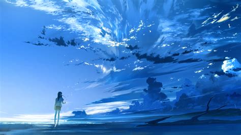 Wallpaper Sky Blue Clouds Anime Girls 2183x1228 Shanil 1392769