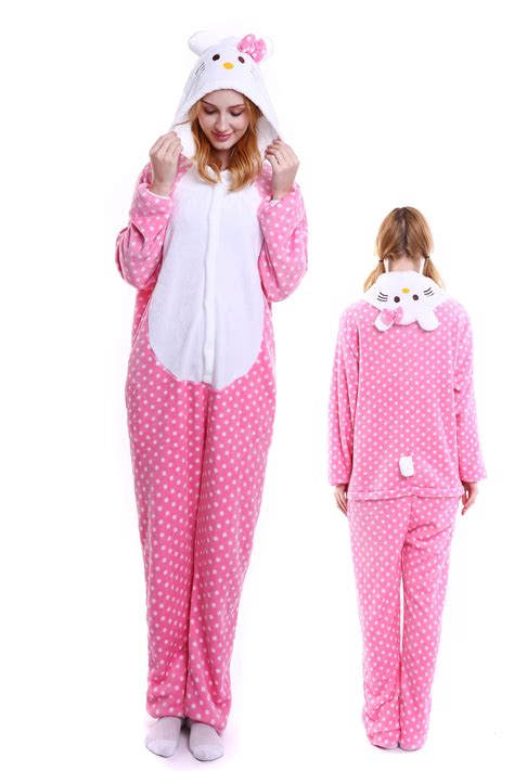 Pink Hello Kitty Kigurumi Onesie Pajamas Soft Flannel Unisex Animal