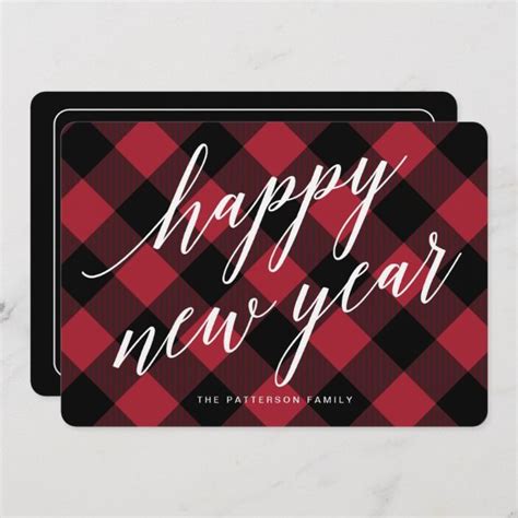 Happy New Year Rustic Buffalo Plaid Greeting Holiday Card