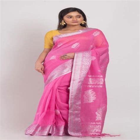 Buy Angoshobha Free Size Women Pink Floral Woven Pure Linen Traditional