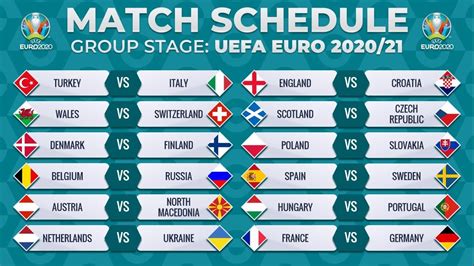 Over 1000 live soccer games weekly, from every corner of the world. MATCH SCHEDULE: UEFA EURO 2020/2021 - GROUP STAGE FIXTURES ...