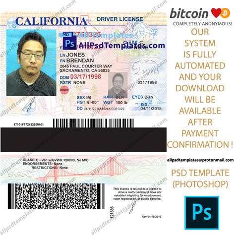 California Drivers License Template Editable Free