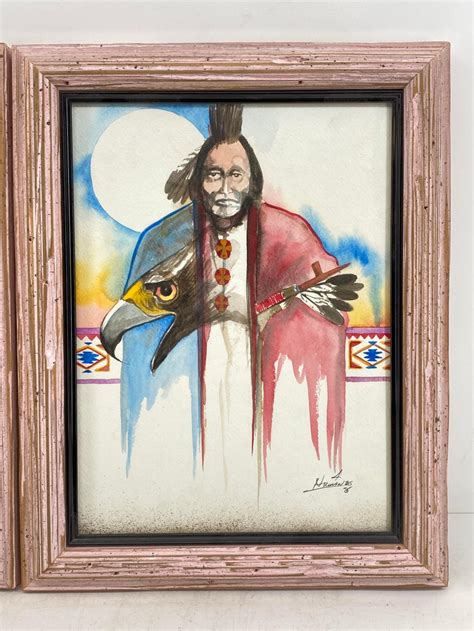 Lot 2pc Signed Native American Watercolor Paintings