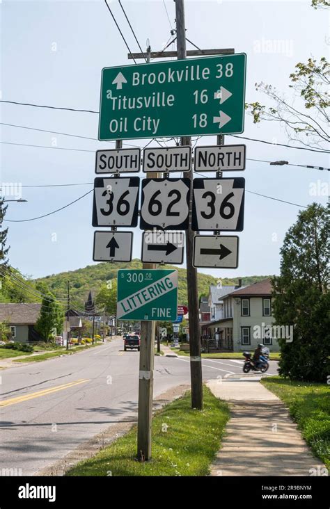 Directional Road Signs For State Routes 62 And 36 And Several Towns In