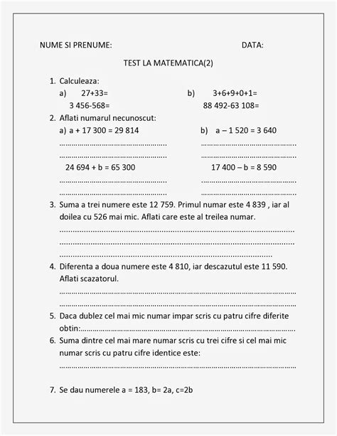 Test La Matematica Clasa A Iv A Unitatea 2 Artofit