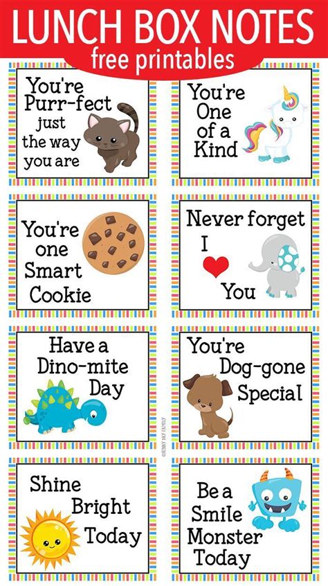 Encouraging Lunch Box Notes For Little Kids Free Printable Kids