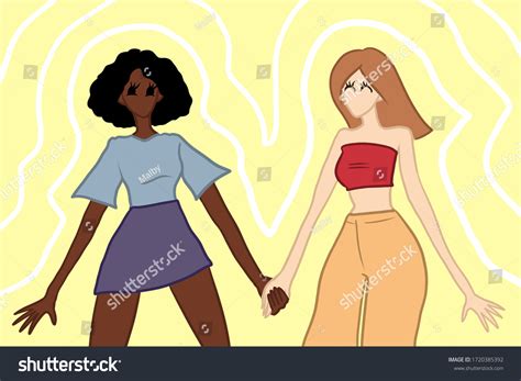 Two Happy Girls Holding Each Others Stock Illustration 1720385392