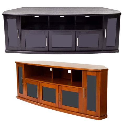 Elevate your living room as well as your tv set with this bald tv stand. Plateau Newport Series Corner Wood TV Cabinet with Glass ...
