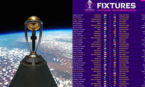 Icc Cricket World Cup Schedule 2023 With Fixtures Points 60 Off