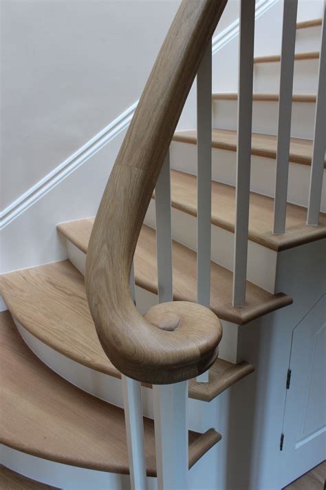 Internal Stairs With Hand Carved Oak Handrail And Curved Oak Treads In