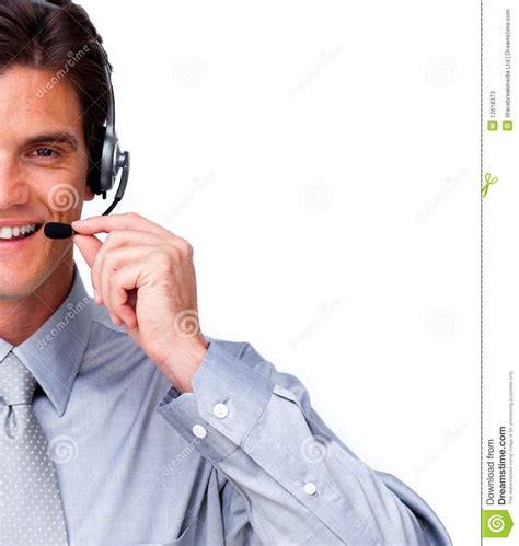 Assertive Businessman Talking On Headset Stock Image Image Of Operator Microphone 12618373