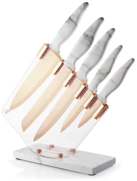 Taylors Eye Witness 5 Piece Marble And Rose Gold Knife Block 9204175