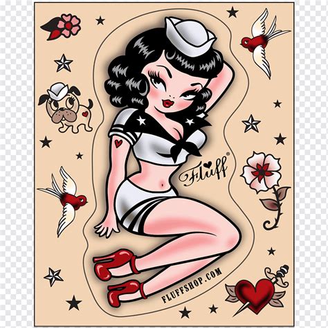 Pin Up Girl Drawing Rockabilly Old School Tattoo Hand Poster
