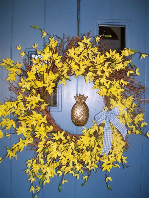 Forsythia Wreath For Spring On Our Front Door Spring Wreath Wreaths