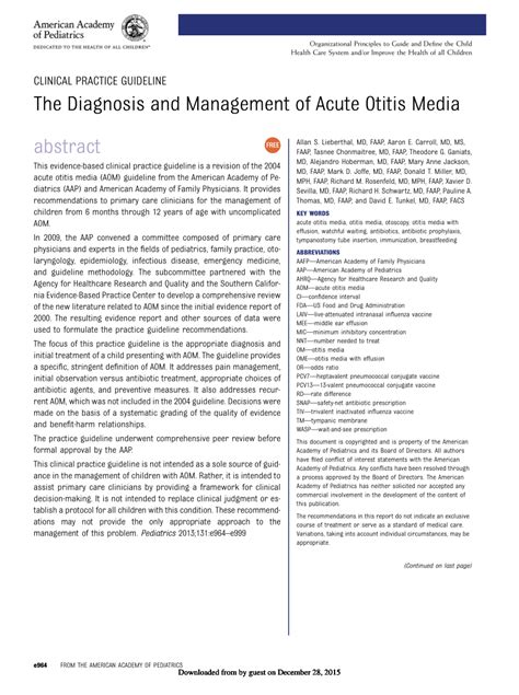 Pdf The Diagnosis And Management Of Acute Otitis Media