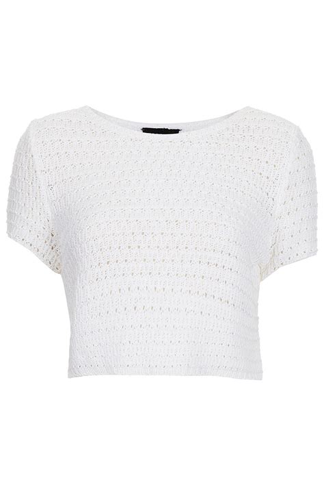 Topshop Knitted Crochet Crop Top In White Lyst